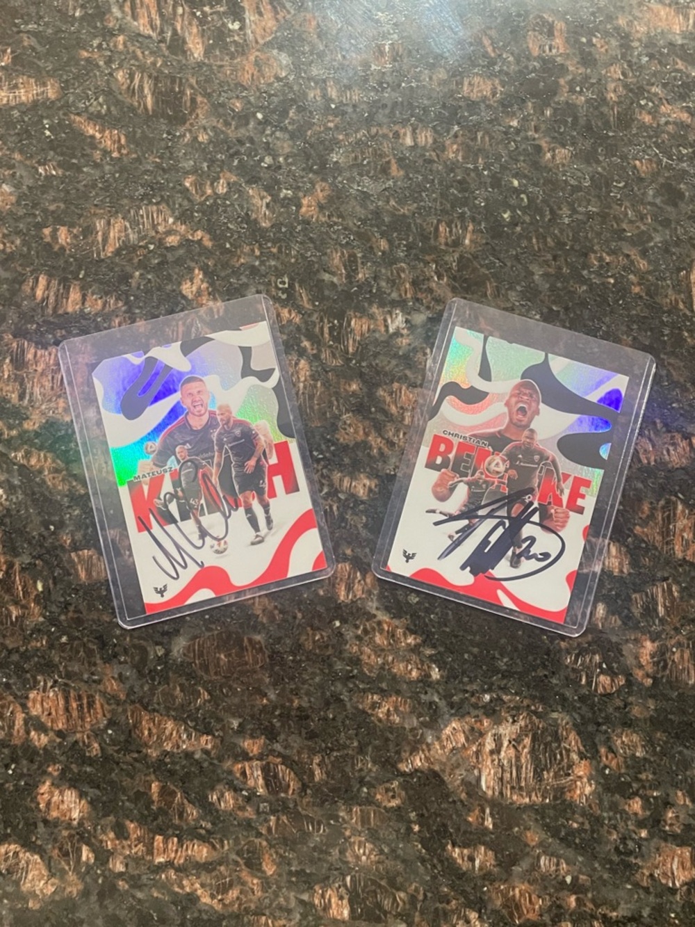 Autographed Sports Trading Cards - Red/White Holographic Design